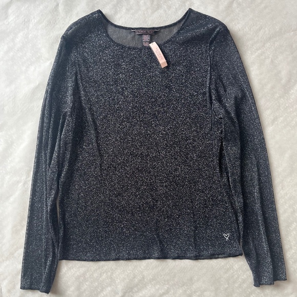 Victoria's Secret Mesh Shimmer‎ Longsleeve Glitter Sexy Sheer Tee Top M/L - Picture 7 of 7